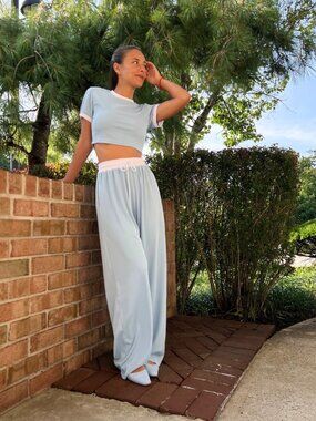 2pc Lt Blue w White Trim Casual Set